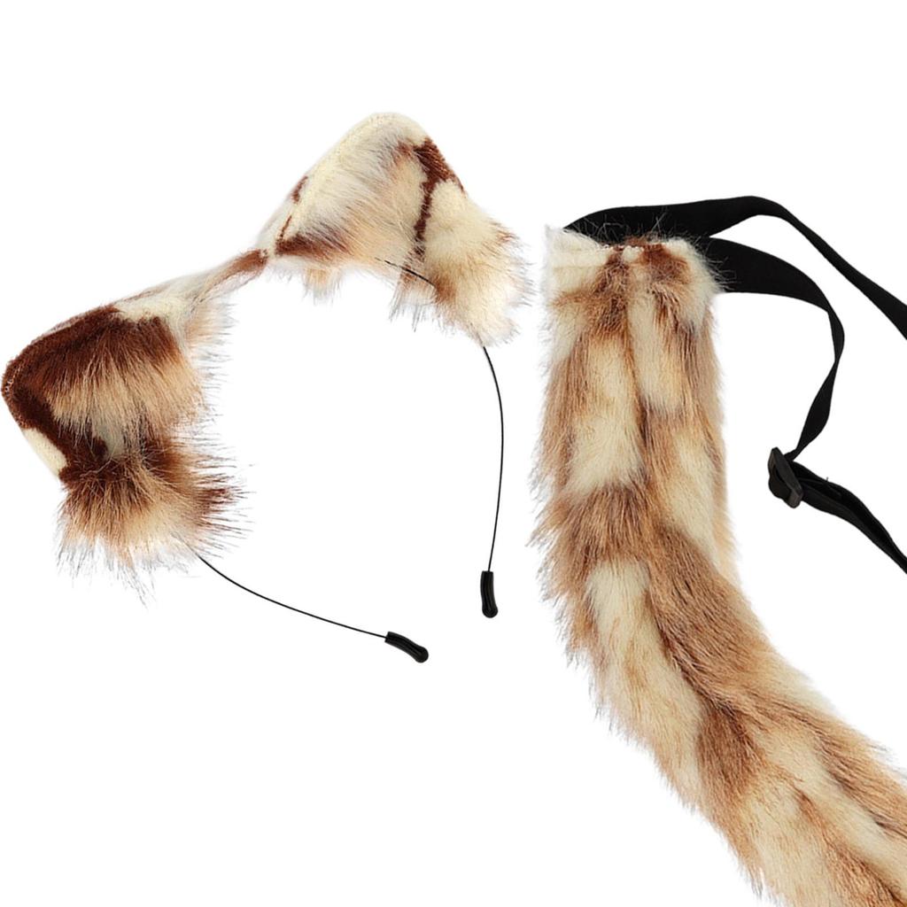 Faux Fur Ears and Tail Set Animals Gift Ear Hair Hoop Headband Cosplay