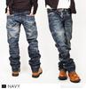 Barrette Men's Navy Straight Denim Pants with Wine Red Stitching, Size L