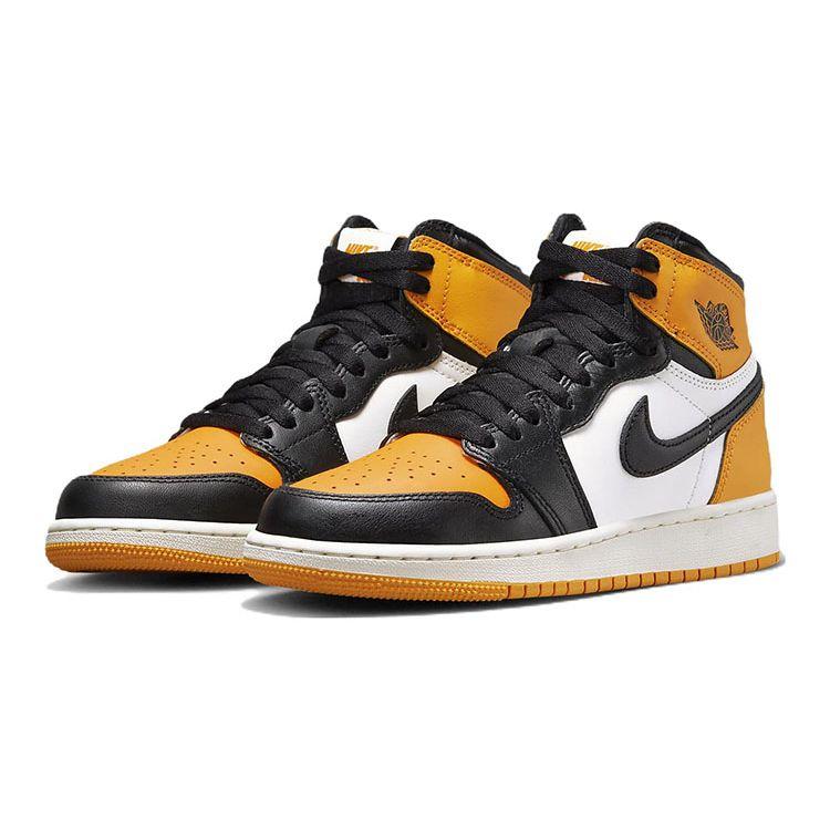 Air Jordan 1 Retro High OG GS Yellow Toe Kids Sneakers Taxi Black Sail 575441-711