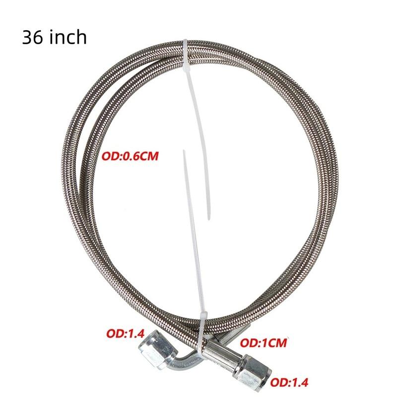 Braided Steel PTFE Inner Core Turbo Oil Feed Line 36", -4AN AN4 with 90 Degree Female