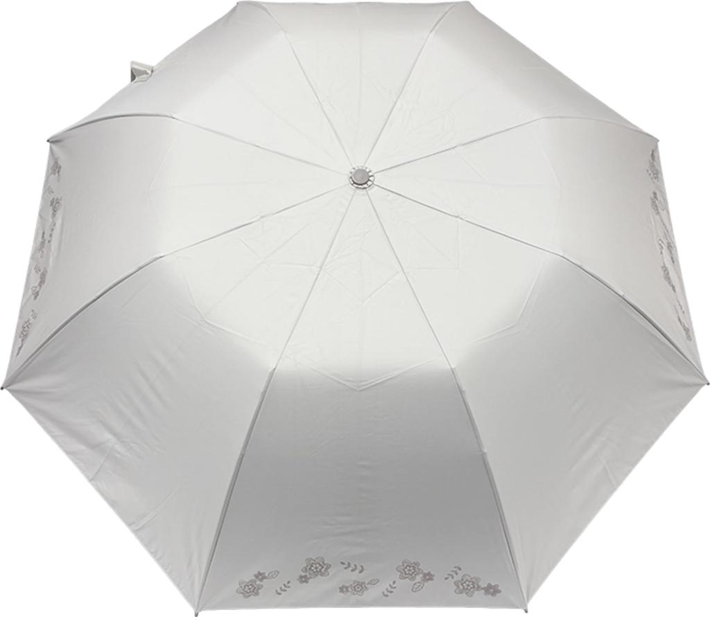 Folding Suitable for Both Sun and Automatic Opening and 8 Grade 1 Light Blocking UV Heat Shielding Floral Embroidery White Parasol, Rain, One-Touch