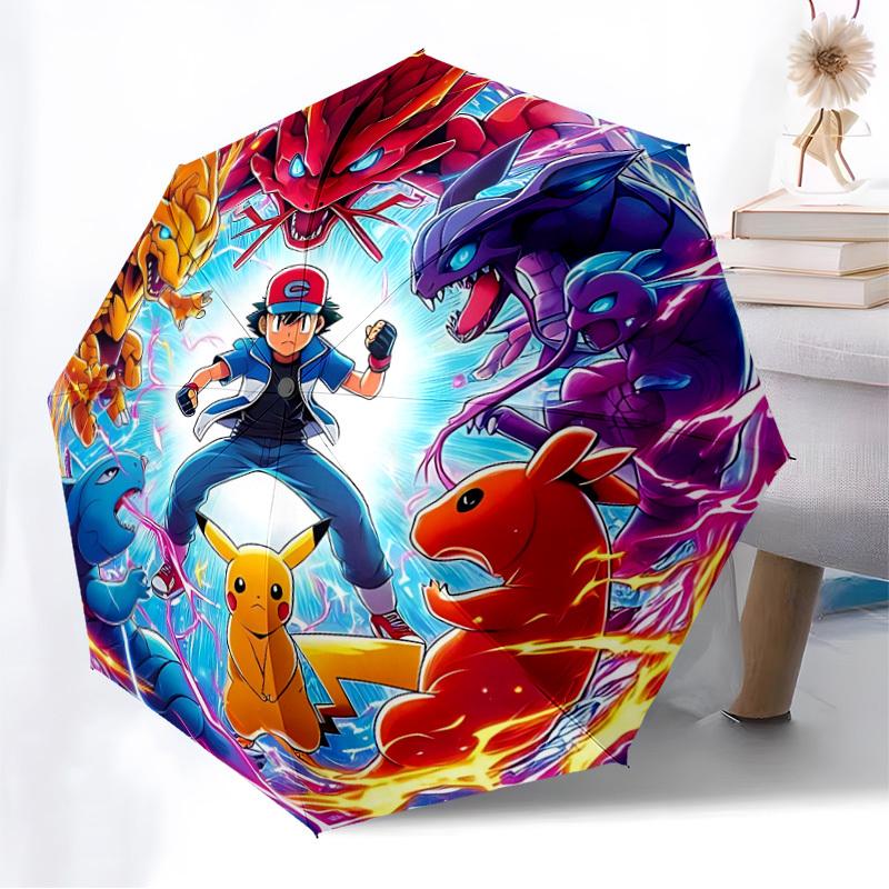 1PC Pokemon, Pikachu Automatic Folding Umbrella | Vibrant Motif & Compact Design for Everyone, On-the-Go Essential - Gift-Worthy Style yy250930036