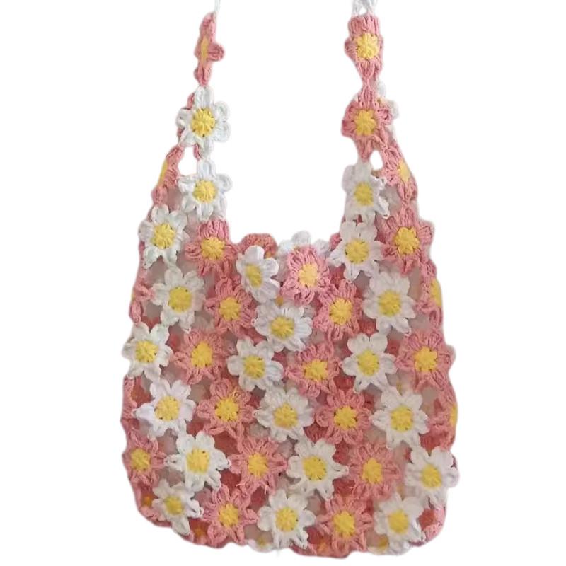 Handmade Crochet Floral Print Shoulder Bag - Summer Gift for Her