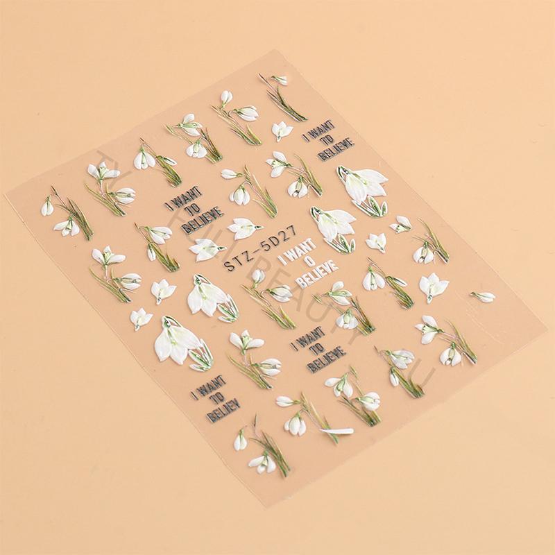 Snøklokke Nail Sticker Spring Flower Campanula 5D Preget Glider White Flora