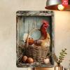 Póster Metálico Vintage Gallina de Granja Huevos Arte de Pared para Cocina