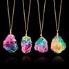 Natural Stone Irregular Rainbow Necklace Women In Crystal Pendant Necklace Wrap Wire Winding Chakra Rock Quartz Choker Jewelry