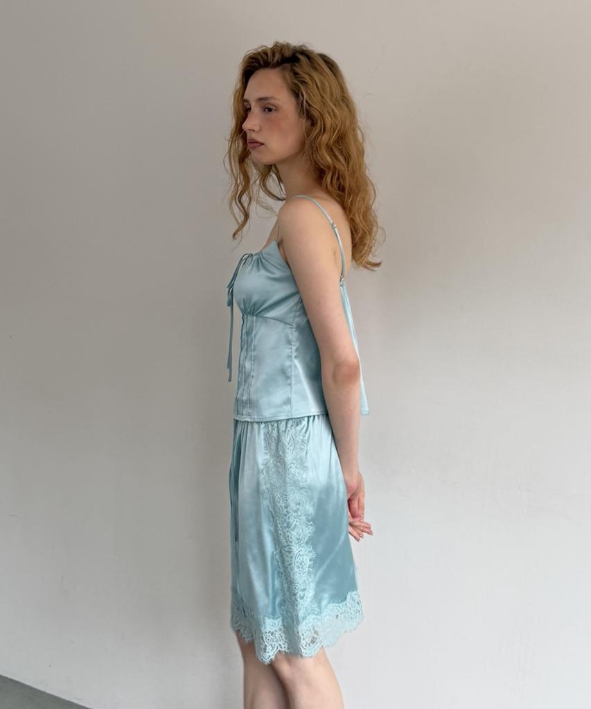 Asula Silk Touch Lace Midi Skirt (Mint)