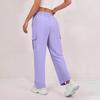 Women's Casual Fashion Solid Color Elastic Waist Drawstring Pocket Wide-Leg Straight-Cut Joggers