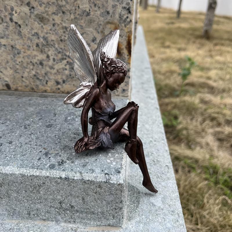 1pc Mystical Black Elf Resin Craft Figurine with Glowing Silver Wings and Curly Hair Fantasy Themed