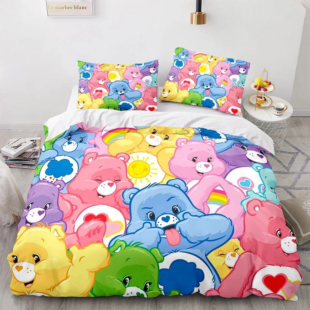 Cartoon Anime Care Bears Bettbezug-Set Kawaii Carebears Bettdeckenbezug Kissenbezug-Set Kinderbettwäsche-Set Dekor Full Queen King Size
