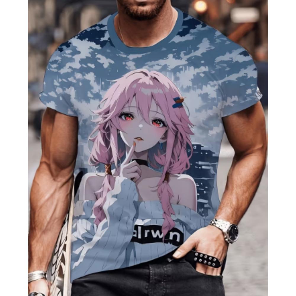 Men s fashionable 3D printed T-shirt, suitable for everyday casual wear, breathable summer short-sleeved crew neck T-shirt. XL