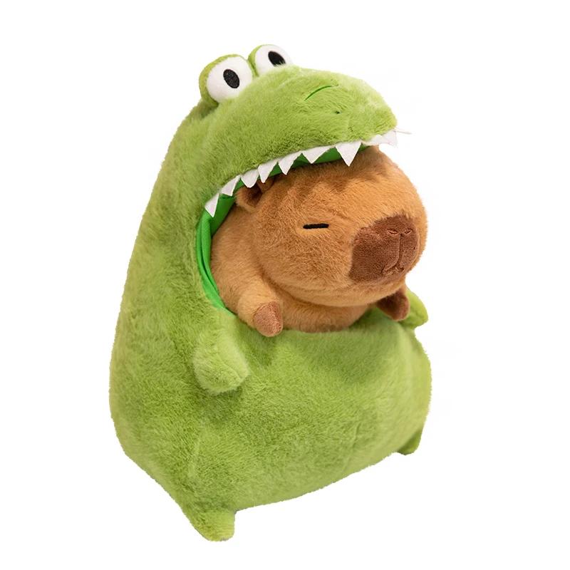 Neue Capybara mit grünem Dinosaurier Plüschtier Niedliche weiche Kuscheltiere Capibara Anime Spielzeug Kawaii Plüschtier Weihnachtsgeschenk 40cm