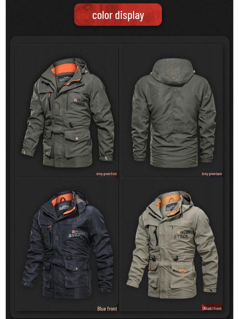 Men's Mid-Length Casual Hooded Plus Size Jacket for Spring and Autumn.