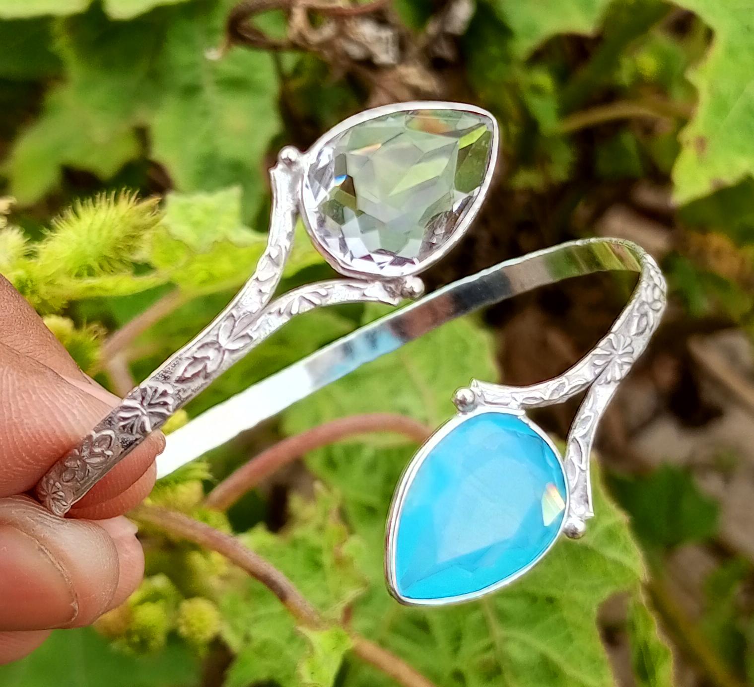 

Граненый стеклянный драгоценный камень Стерлингового серебра 925 пробы с покрытием Регулируемый браслет-манжета унисекс/ювелирные изделия-браслет