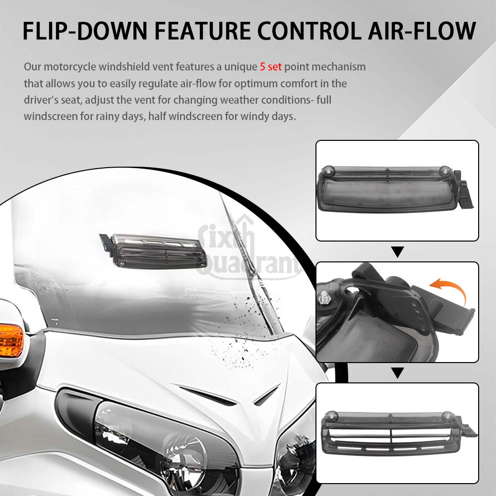 Motorcycle Part Clear Adjustable Windshield Fresh Air Flow Vent For HONDA Gold Wing GL1800 GL1800HP GL1800BM GL1800P 2001-2017