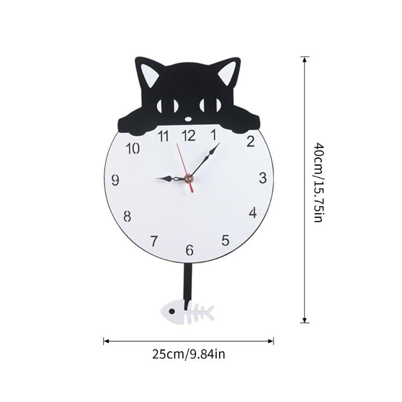 Quiet Movement Acrylic Pendulum Wall Clock with Funny Cats Fish Design Arabic Numerals for Living Room Bedroom Decors
