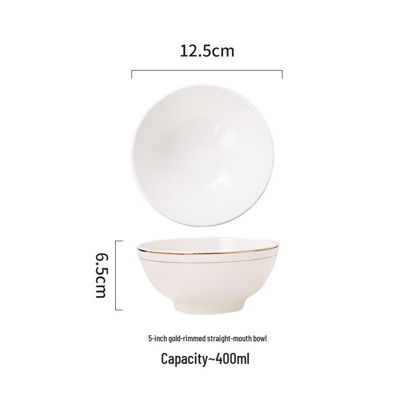 Chinese Ceramic Rice Bowl with Gold Rim