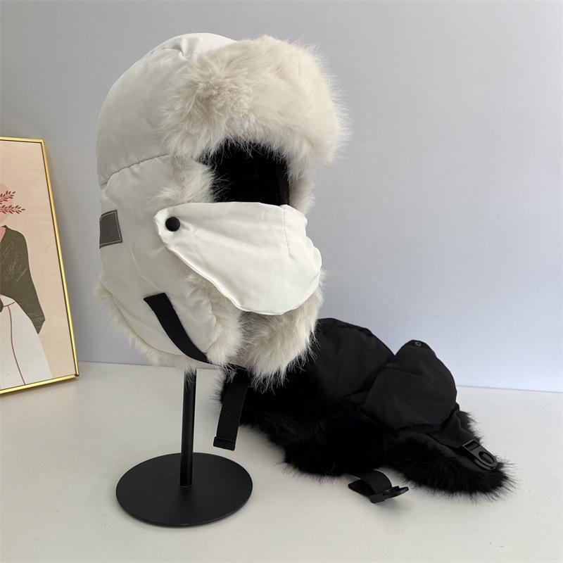 

Upgrade thickened velvet thermal mask Lei Feng hat women s winter outdoor skiing ear protection Northeast cold cycling hat tide M（56-58cm） білий