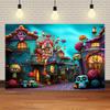 Halloween Eve Theme Skull Flowers Night Castle Moon Pumpkin Lights Skeleton Family Party Kids Photography Background Studio Prop371