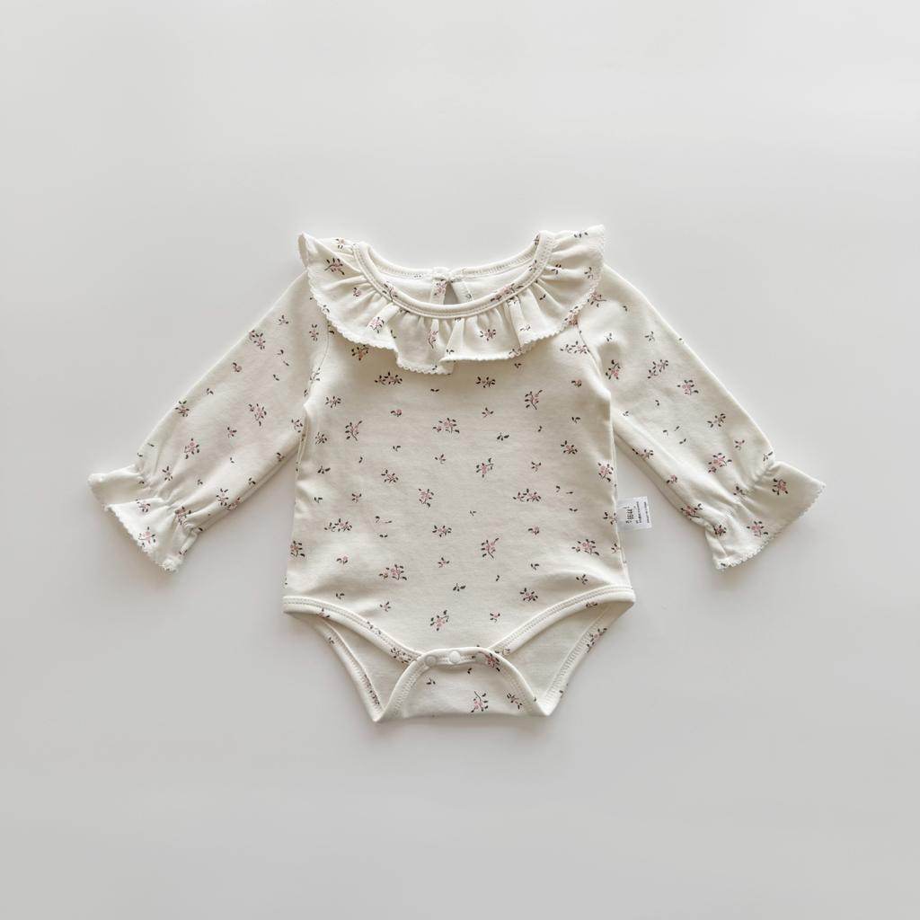 Renren 2025 Spring/Autumn New Arrival Baby Girls' Cotton Ruffled Collar Pullover Closure Base Romper Korean Style Long Sleeve