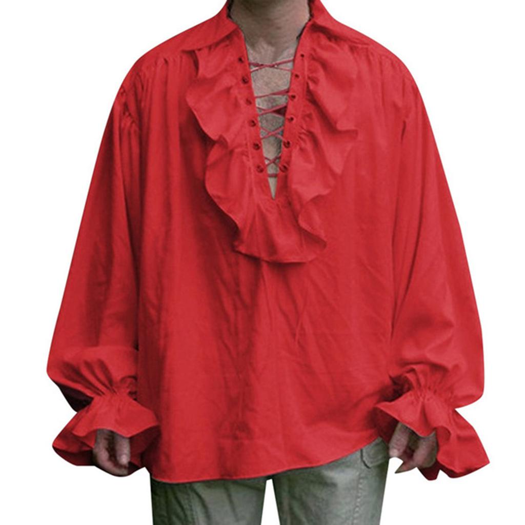 Mens Long Sleeve Lace Up Shirt Cosplay Prince Drama Stage Costume Tops