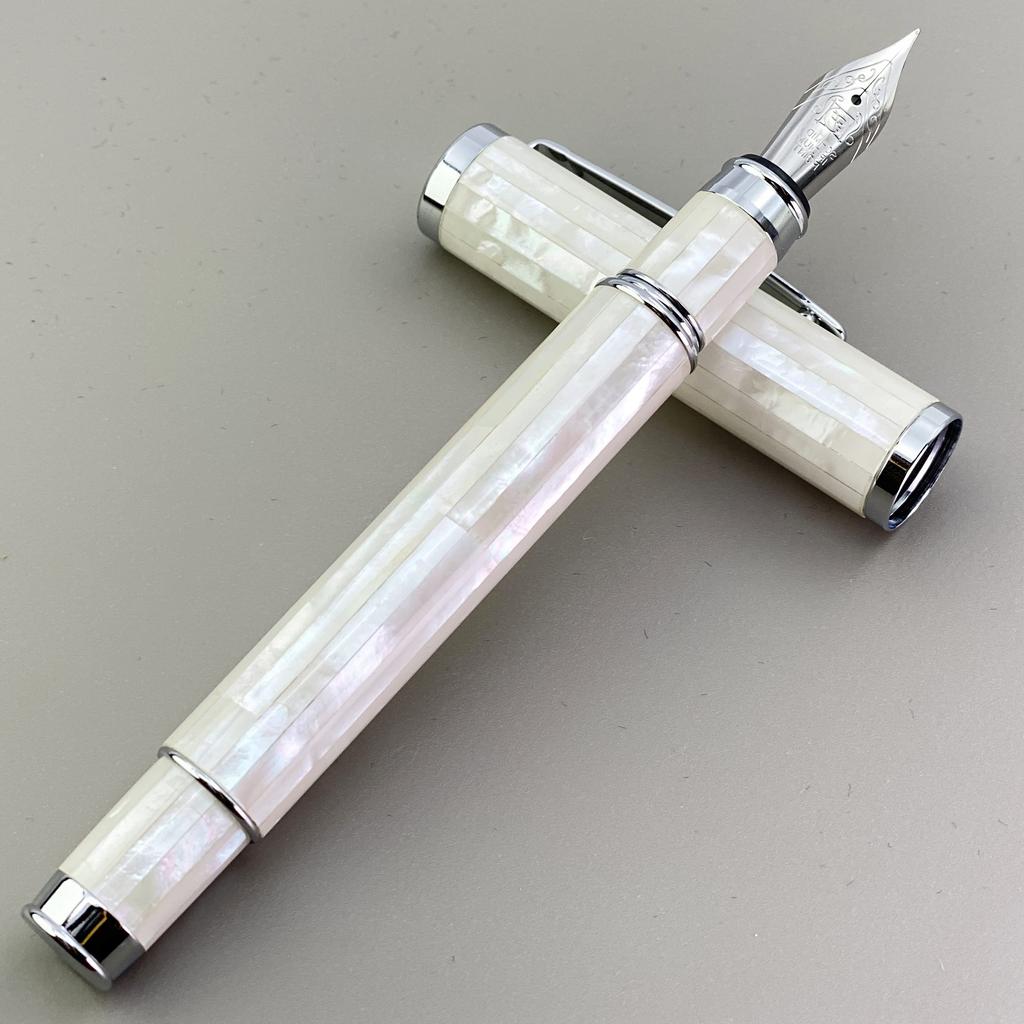 LACHIEVA LUX Mother of Pearl Fountain Pen with German Fine Luxury Pen Gift Set for Men and Women Nib. (pearl White)
