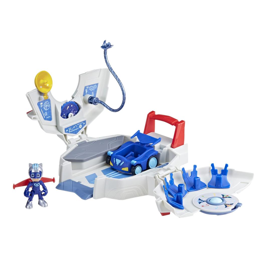 PJ Masks Power Heroes PJ Power Q Playset with Headquarters Vehicles and Superhero Toy for Boys and Girls Ages Set, Figures, 3+