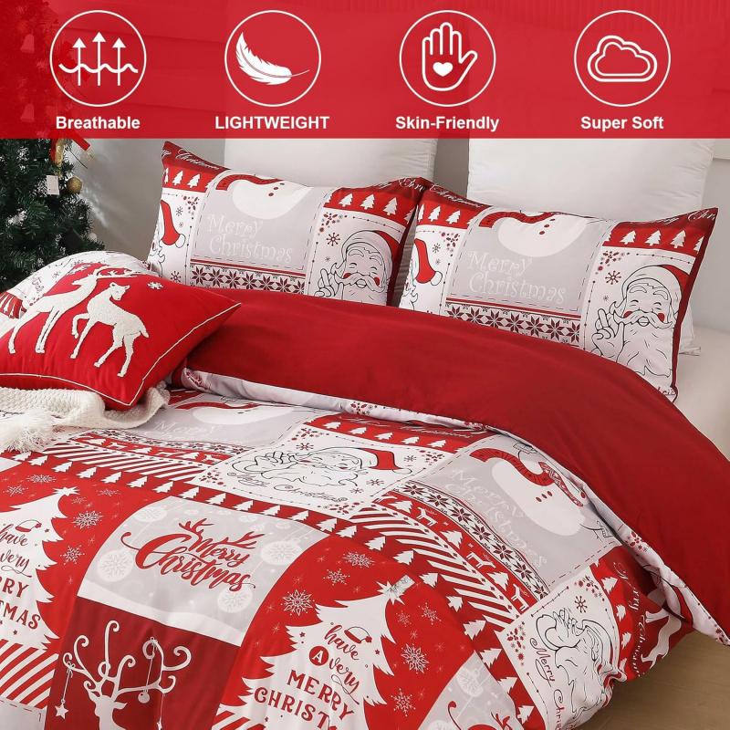 Christmas 3-piece Set Of Festive Reindeer Pattern Quilt Covers With zippers, Including 2 Pillowcases