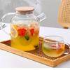 Jarra de Vidrio de Borosilicato Alta para Agua Fría Resistente al Calor 1000ml/1800ml Gran Capacidad Jarra para Té de Frutas con Tapa de Bambú Tetera Transparente