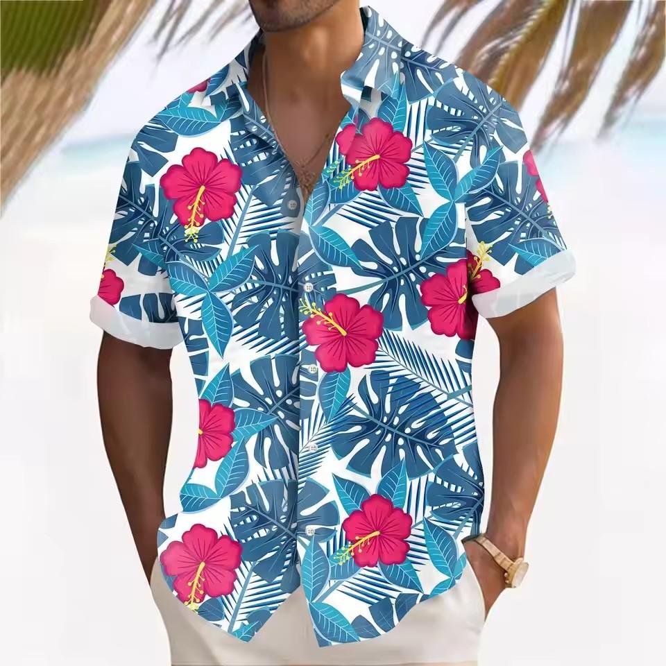 Outdoor Shirt Short Sleeve Summer Beach Wind Casual Tops Shirt Landscape Printed Pattern Large OverSize Loose Men's Clothing