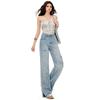 Spring Summer Rhinestone Ripped Split Hem Narrow Wide Leg Slim Straight Trendy Floor Denim Pants Women Casual Pants Oversize Denim Trousers