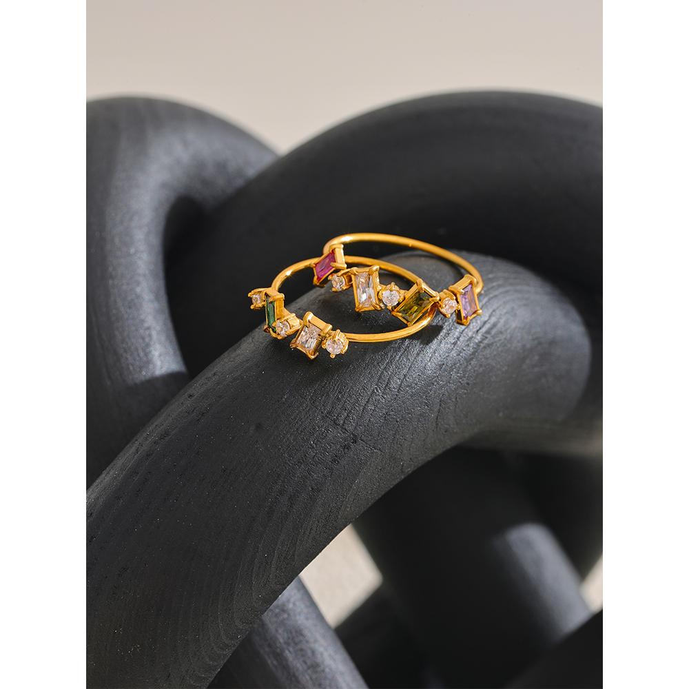 Eetit Chic Bling Colorful Cubic Zirconia Thin Fashion Ring 2024 Waterproof Stainless Steel Trendy Exquisite Finger CZ Jewelry