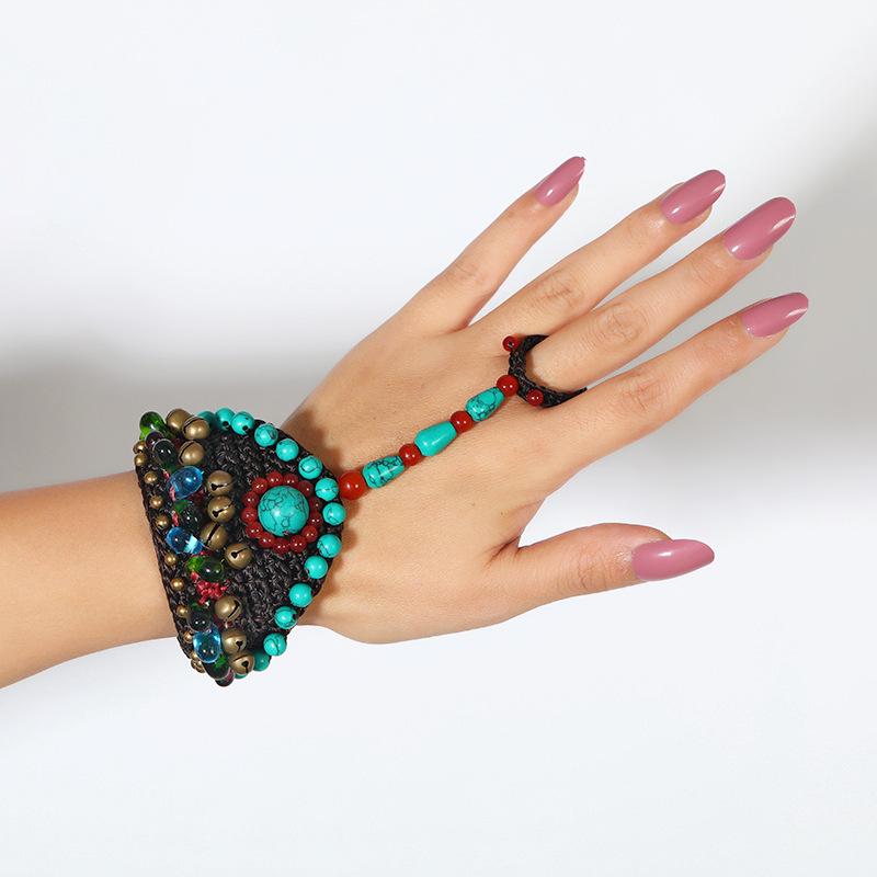 

Винтажный бирюзовый плетеный браслет-колокольчик Богемный нишевый женский браслет-кольцо интегрированный