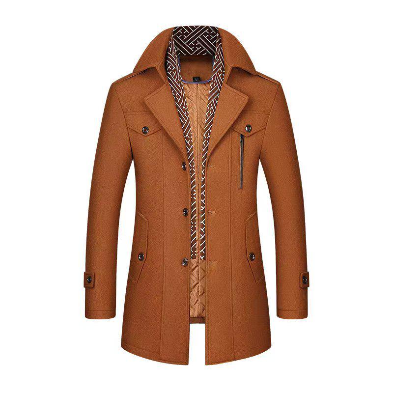 Men's Woolen Scarf Collar Overcoat - Autumn/Winter Warmth for Middle-Aged