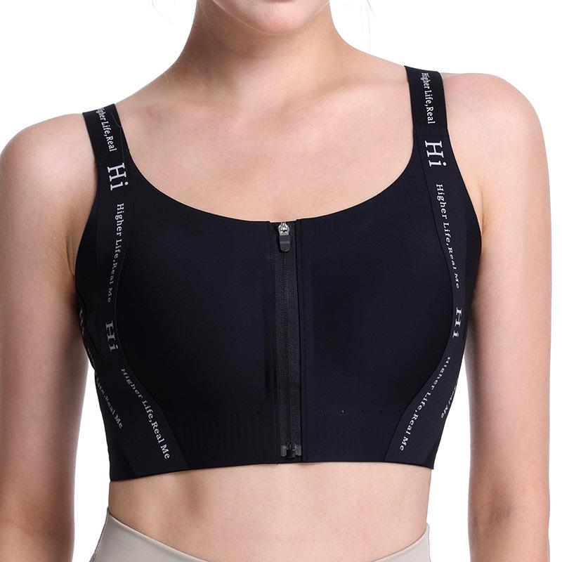 Front Zip Seamless High-Impact Fixed-Cup Sports Bra for Yoga and Fitness