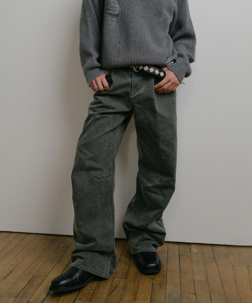 DUSTYWHITE Gray Dirty Washed Oxford Wide Tuck Pants