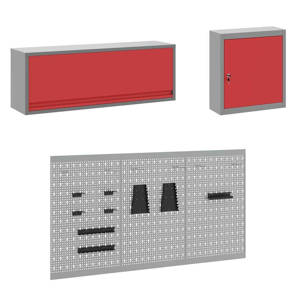 Workbench Cabinet Set with Drawers and Storage 8 pcs Red