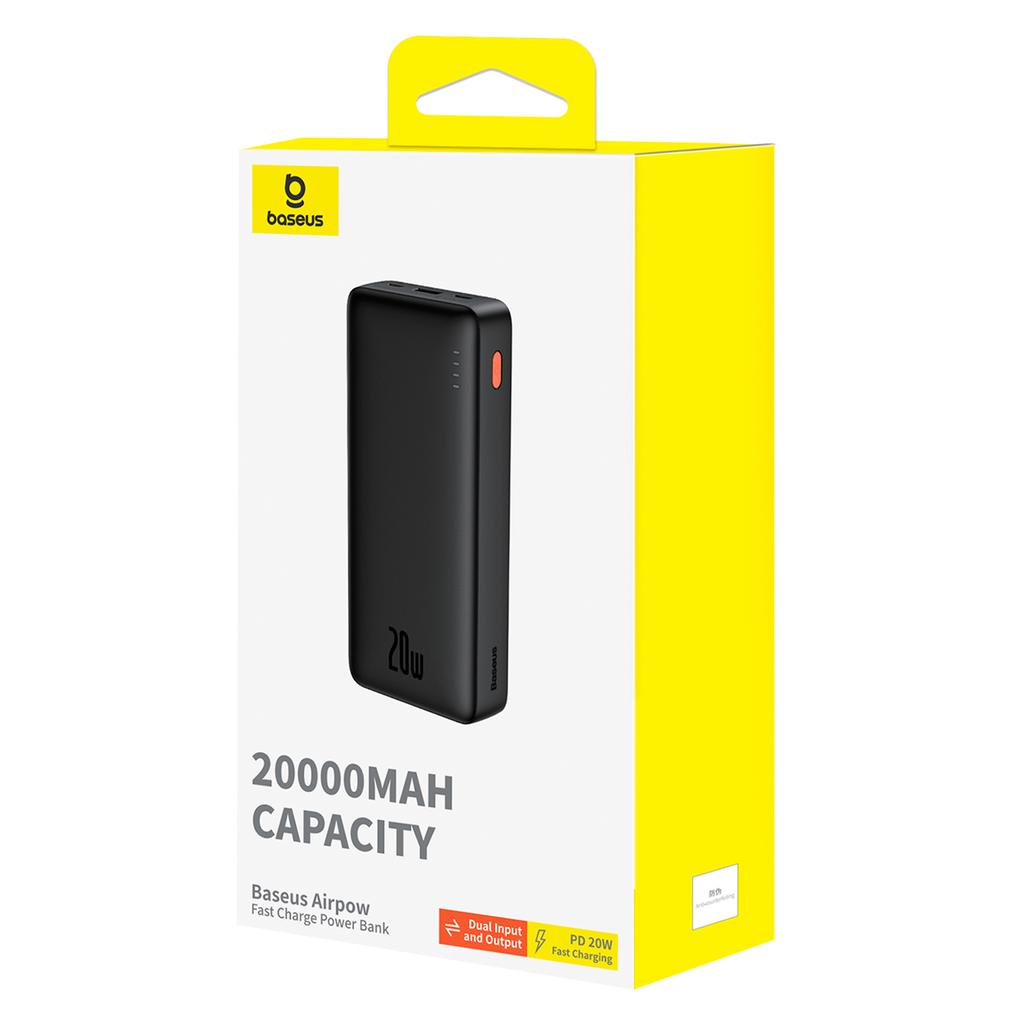 Powerbank 20000mAh Airpow 20W mit USBA USBC Kabel 50cm schwarz