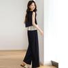 Fashion Slack Wearing Vest Suit Women's Summer New Splicing Sleeveless Top Wide-leg Pants Two-piece Set