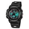 Childrens wristwatch boys sports watch outdoor multifunctional 50m waterproof alarm date day display dual time LED analog digital (black)