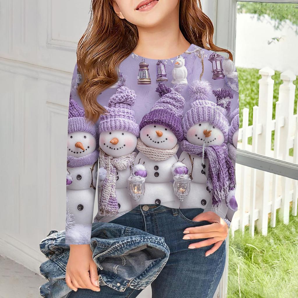 Girls Long Sleeve T Shirts Kids Fall Tops Crewneck Basic Tees Vintage Graphic Printing Top 5-14Y