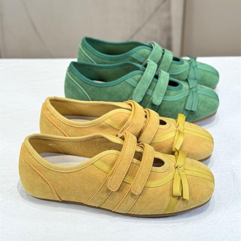 Fashion Flat Single Shoes Summer New Round Head Cow Suede Butterfly Knot Soft Sole Anti-slip Wear-resistant Low-top Shoes