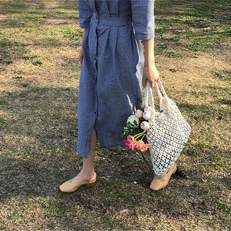 Woven Bag Mesh Rope Weaving Tie Buckle Reticulate Hollow Straw Bag No Lined Net Shoulder Bag