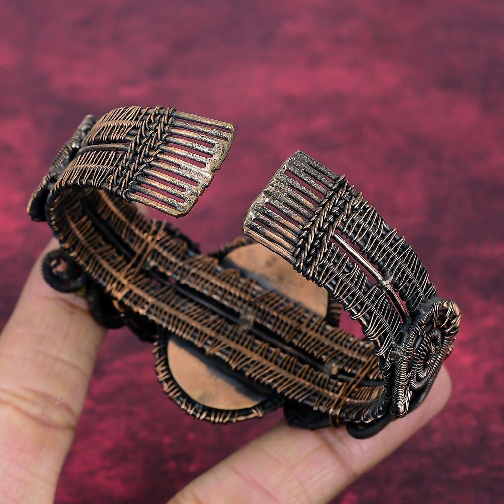 Selenite Druzy Bangle Flower Jewelry Copper Wire Wrapped Adjustable Cuff Bracelet