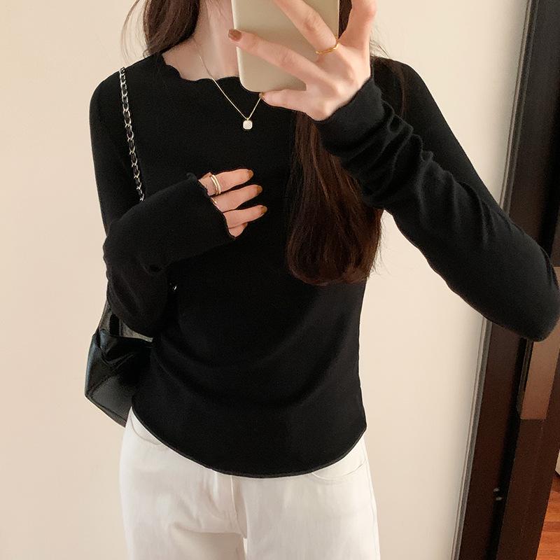 

Футболка Fungus Edge с круглым вырезом, однотонная, эластичная, с длинными рукавами, женская, осень-зима, новый базовый стиль, внутренний слой XL