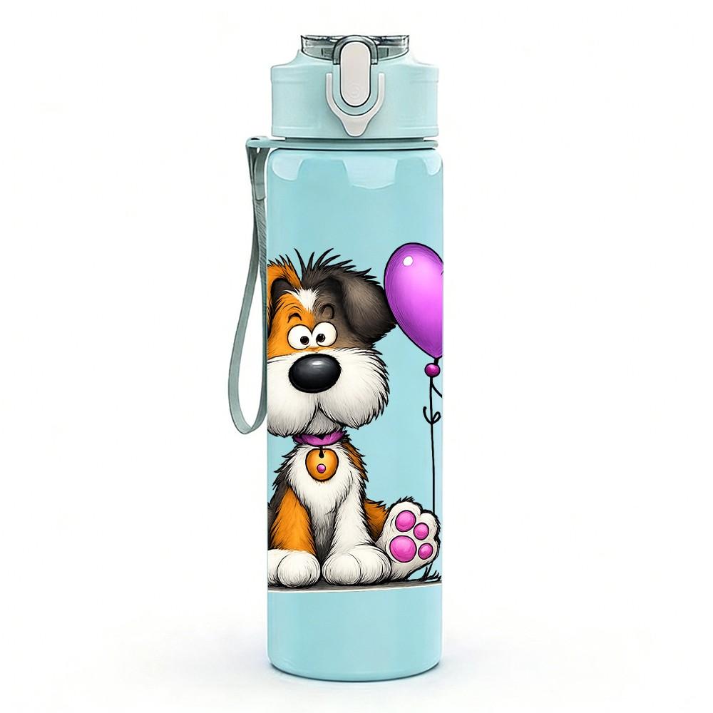 1PC Puppy Dog Pink Heart 750ml Color Plastic Sports Water Bottle Leakproof Flip Straw Lid Suitable for Sports Office Home Use