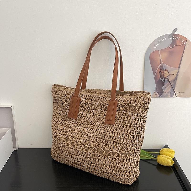 Summer New Straw Woven Bag Trendy Fashion Shoulder Tote Bag Hollow Papyrus Woven Women's Bag