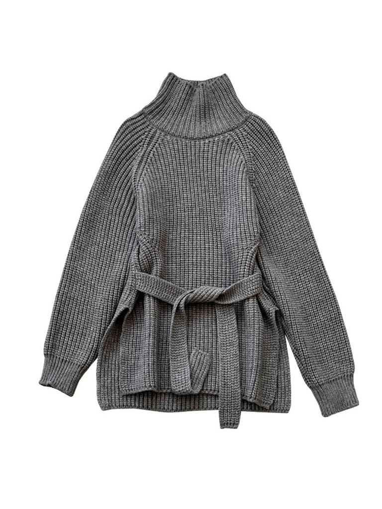 Juzhi Women's Korean High Neck Belted Sweater - Autumn/Winter Fashion 1327