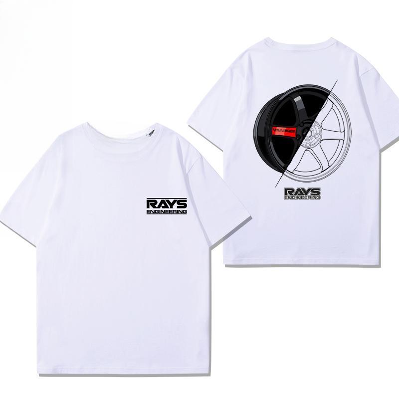 Japan RAYS Wheel Hub Modified Car Jdm Short-sleeved T-shirt Men's and Women's Pure Cotton Half-sleeved Casual Wear Top Versatile