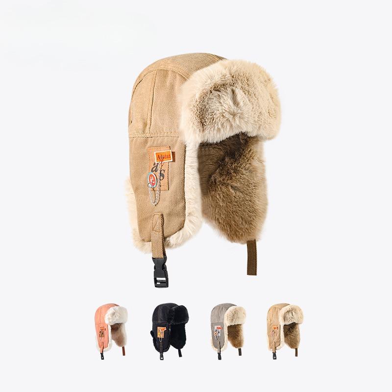Winter Lei Feng hat men's and women's tide thickened windproof warm ear protection cycling hat plush sticker chain flying cotton hat